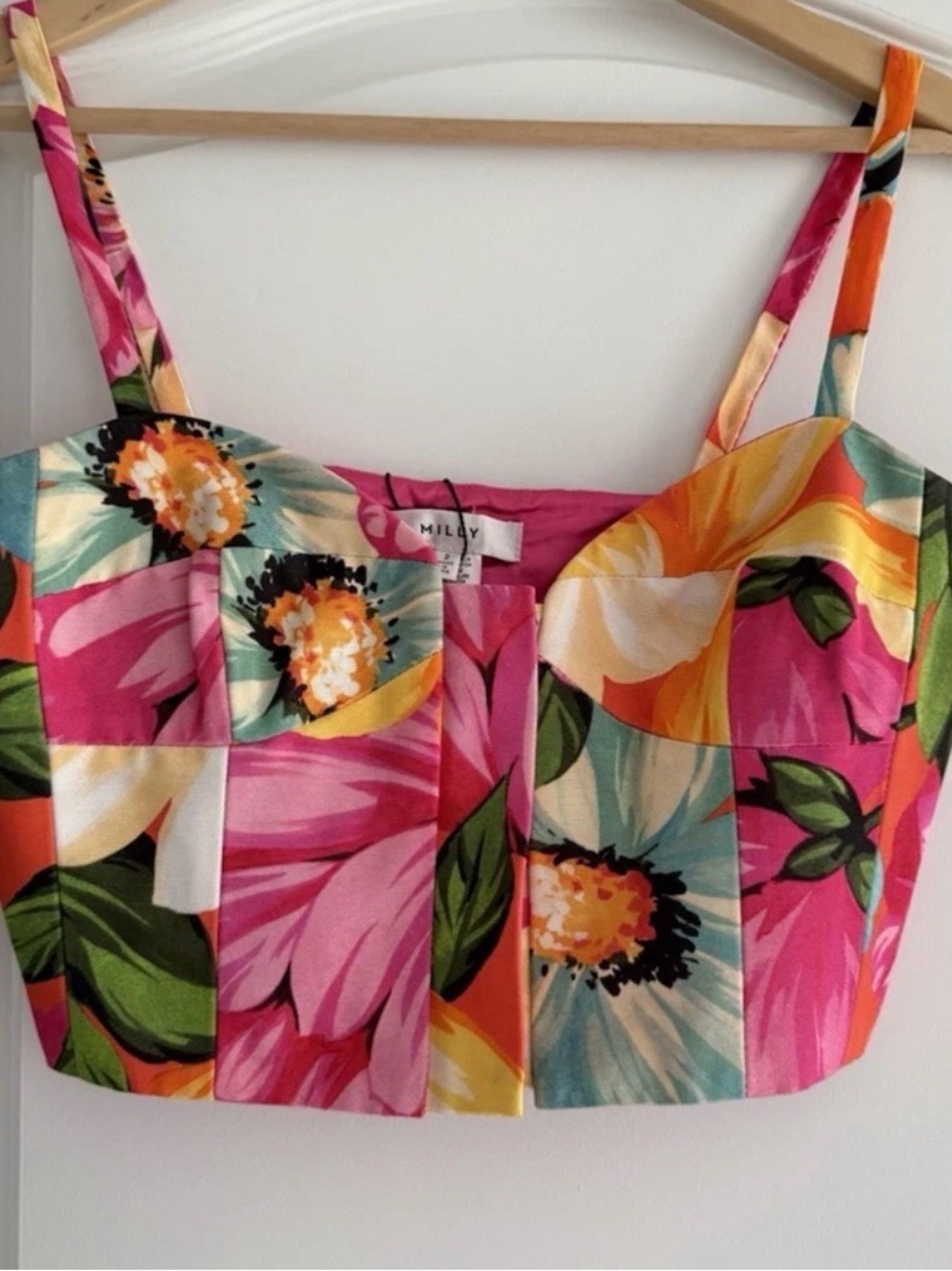 Milly Multicolor Floral Crop Top in Pink & Yellow